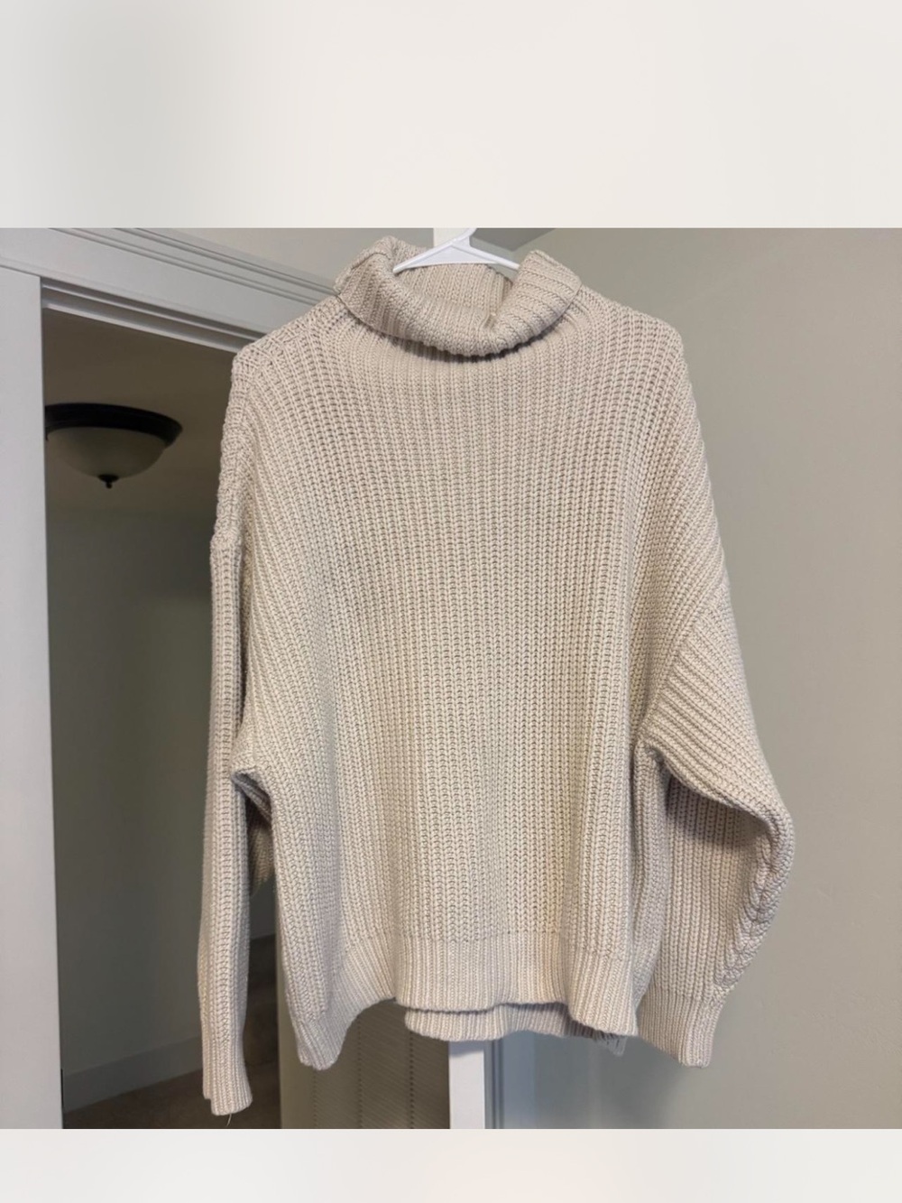 Free People Cream Cable-Knit Turtleneck Sweater